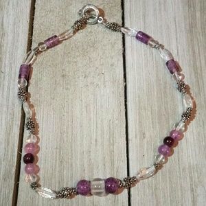 Adjustable necklace pink and purple glass beads